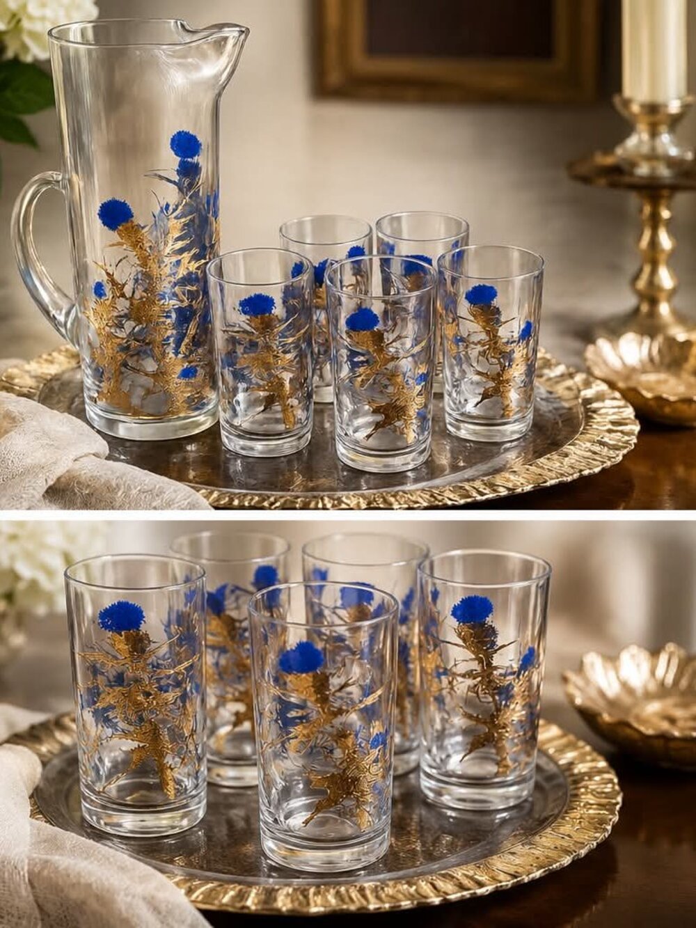 Gregory Duncan Cobalt and 22K Gold Cocktail Set